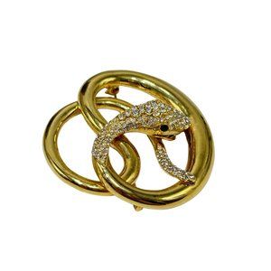 Butler & Wilson Snake Brooch Gold Tone & Rhinestones Pave Designer Signed Pin